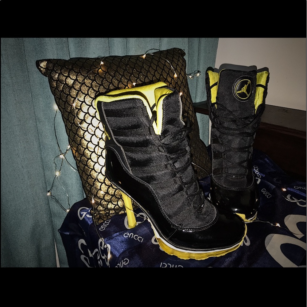 Nike yellow and black high heel Jordans